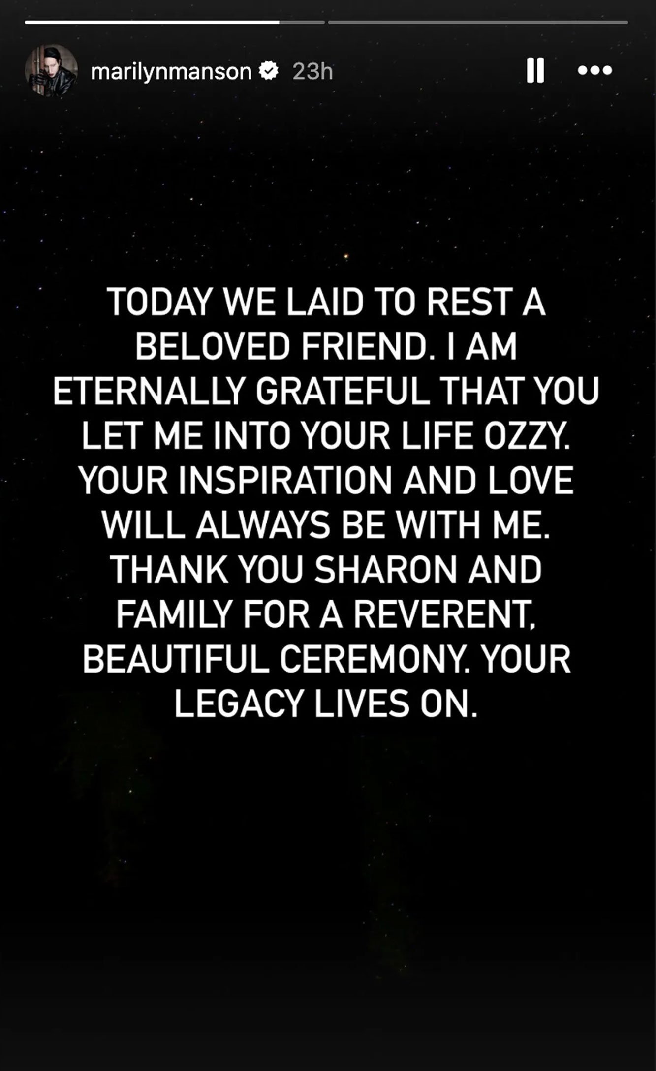 Marilyn Manson pens emotional tribute after Ozzy Osbourne’s funeral